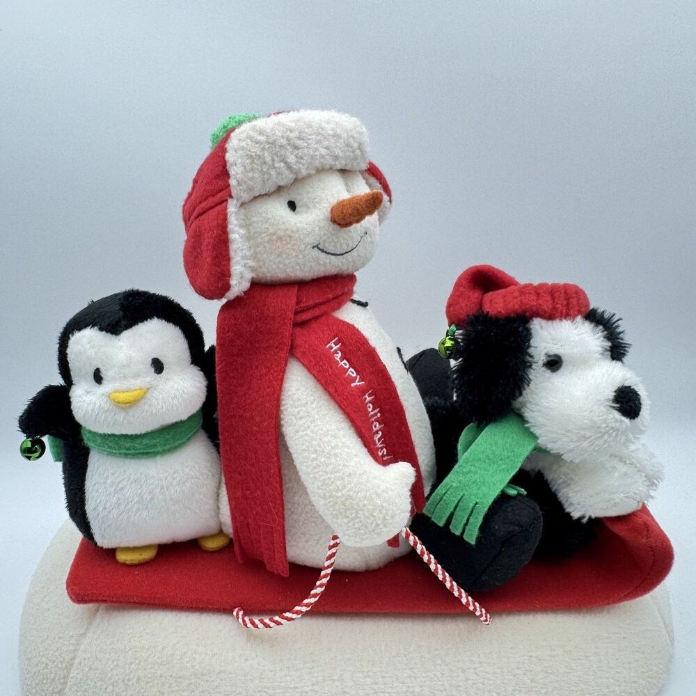 Hallmark Happy Holidays! Sleigh Ride Snowman Penguin Dog Musical Animated READ